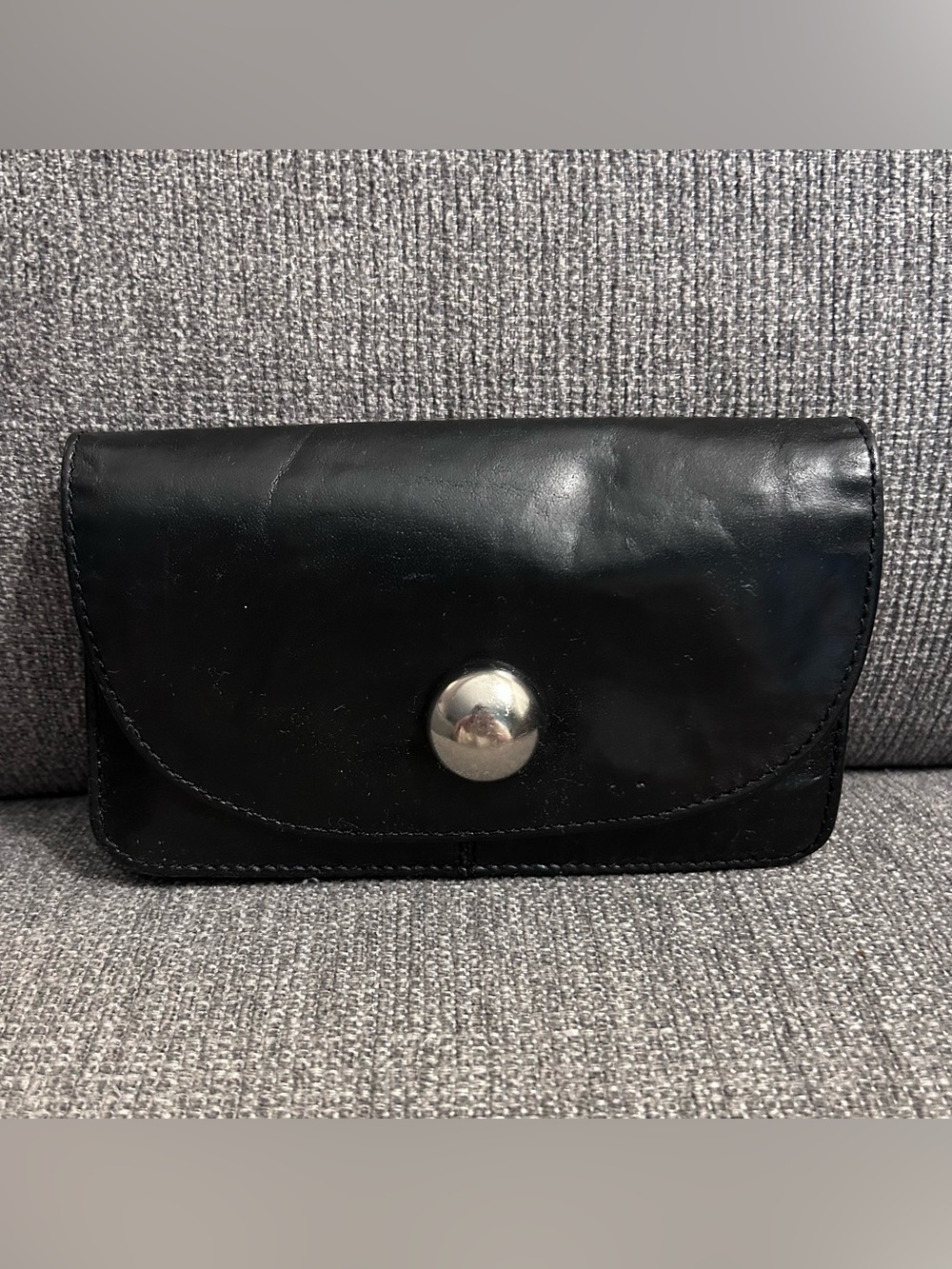 Black Leather Clutch Wallet with Silver Snap